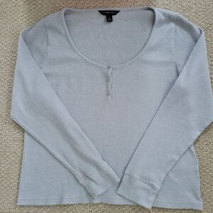 Banana Republic Light Gray Ribbed Long-Sleeve Blouse XL NWOT